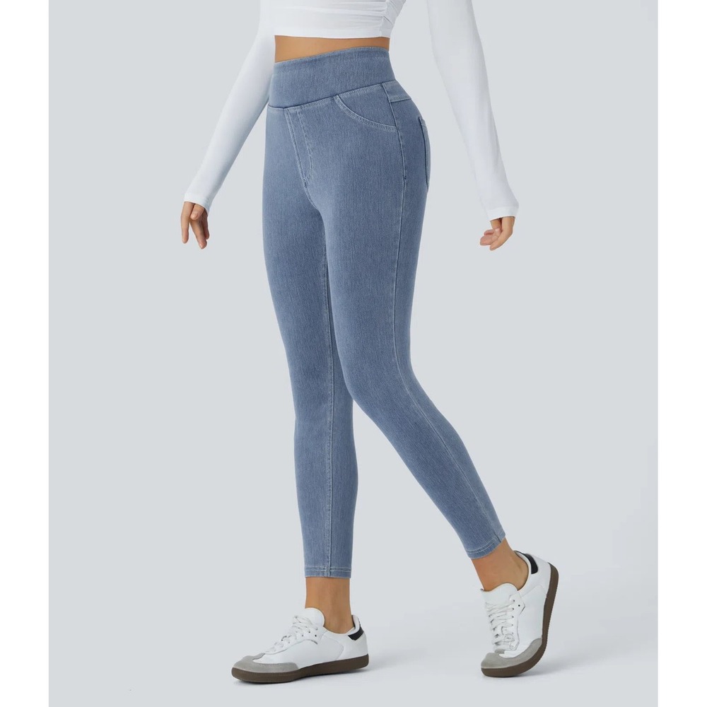 Halara Flex™ High Waisted Pocket Denim Casual 7/8 Leggings Blue L Running Casual